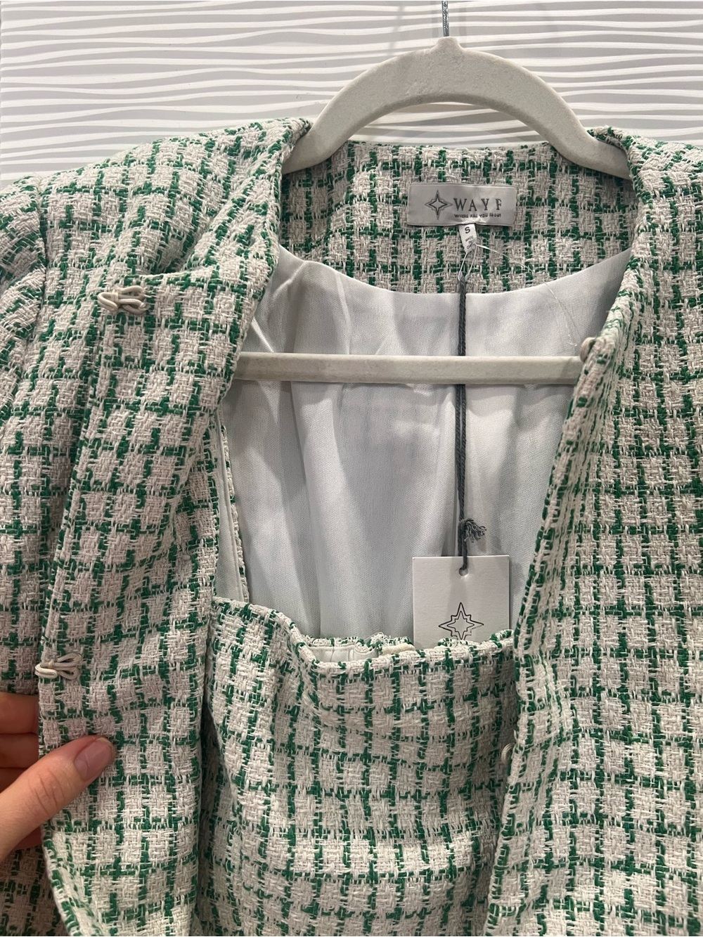 Wayf Green and Cream Tweed Jacket with Matching Bustier - Picture 3 of 7